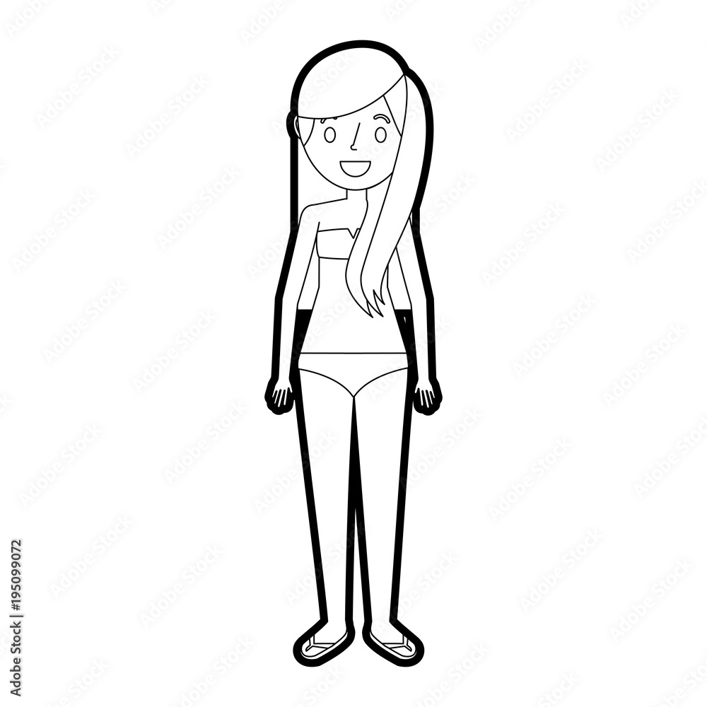 woman mother wear swimsuit and flip flops