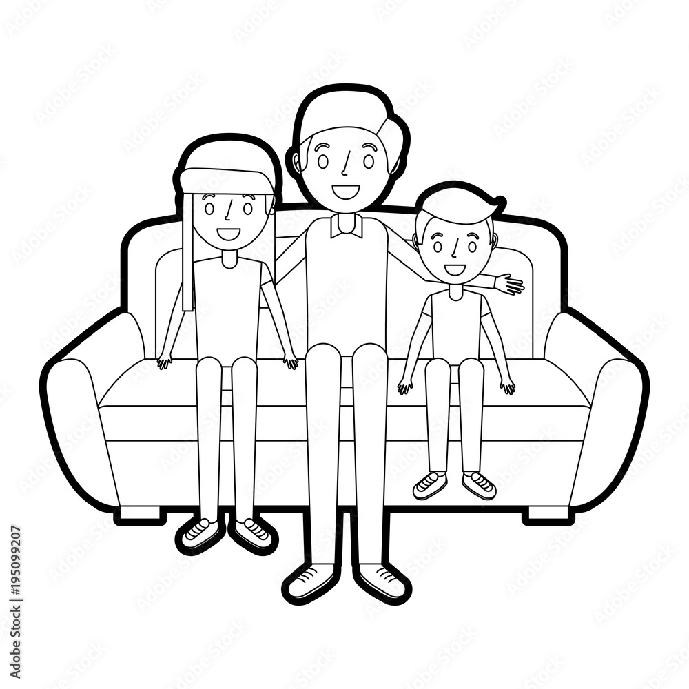 dad with her son and daughter sitting in the sofa