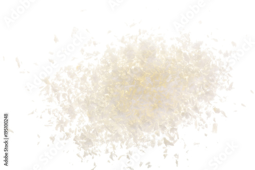 Heap of coconut flakes isolated on white background