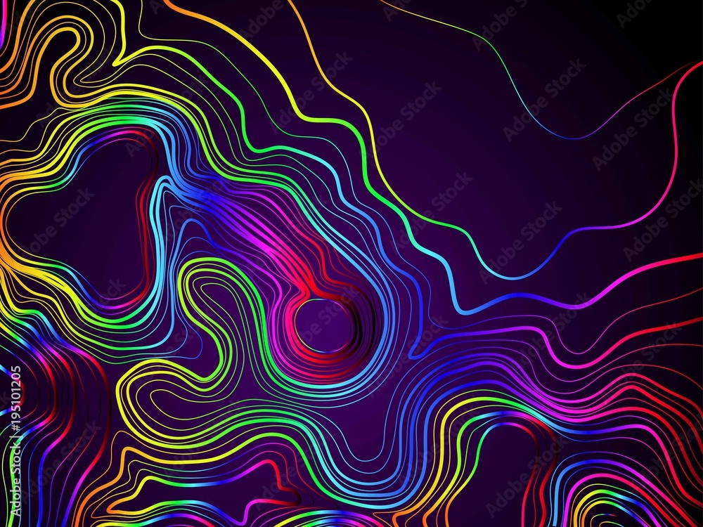 Abstract colorful topographic contours lines of mountains background. Topography map art curve drawing. vector illustration.