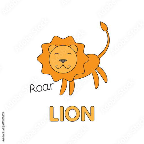 Fototapeta Naklejka Na Ścianę i Meble -  Cartoon Lion Flashcard for Children