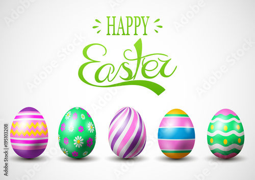vector illustration of Happy Easter.Set of Easter eggs with different texture on a white background.