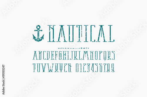 Decorative narrow serif font in nautical style