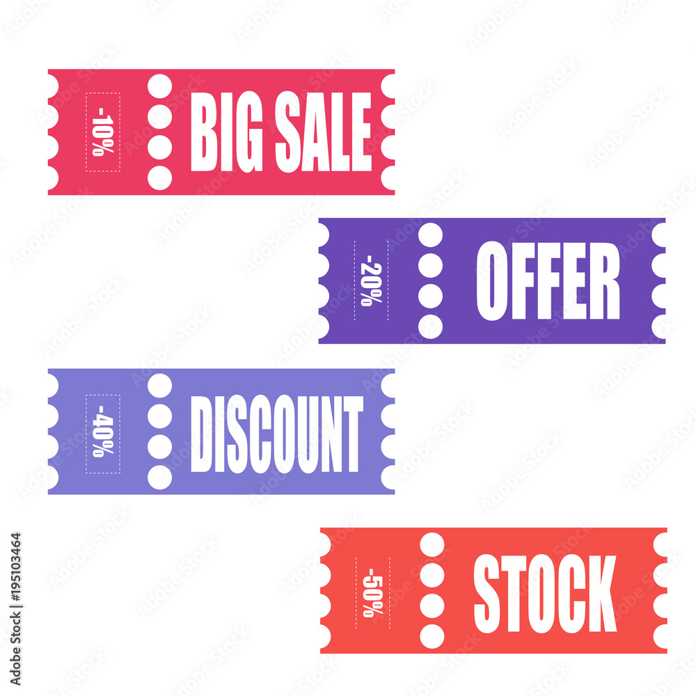 Obraz premium Vector tickets, banner, label Coupon sale, offers and promotions vector template