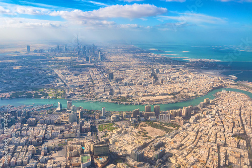 Photography Aerial view of Dubai from airplane