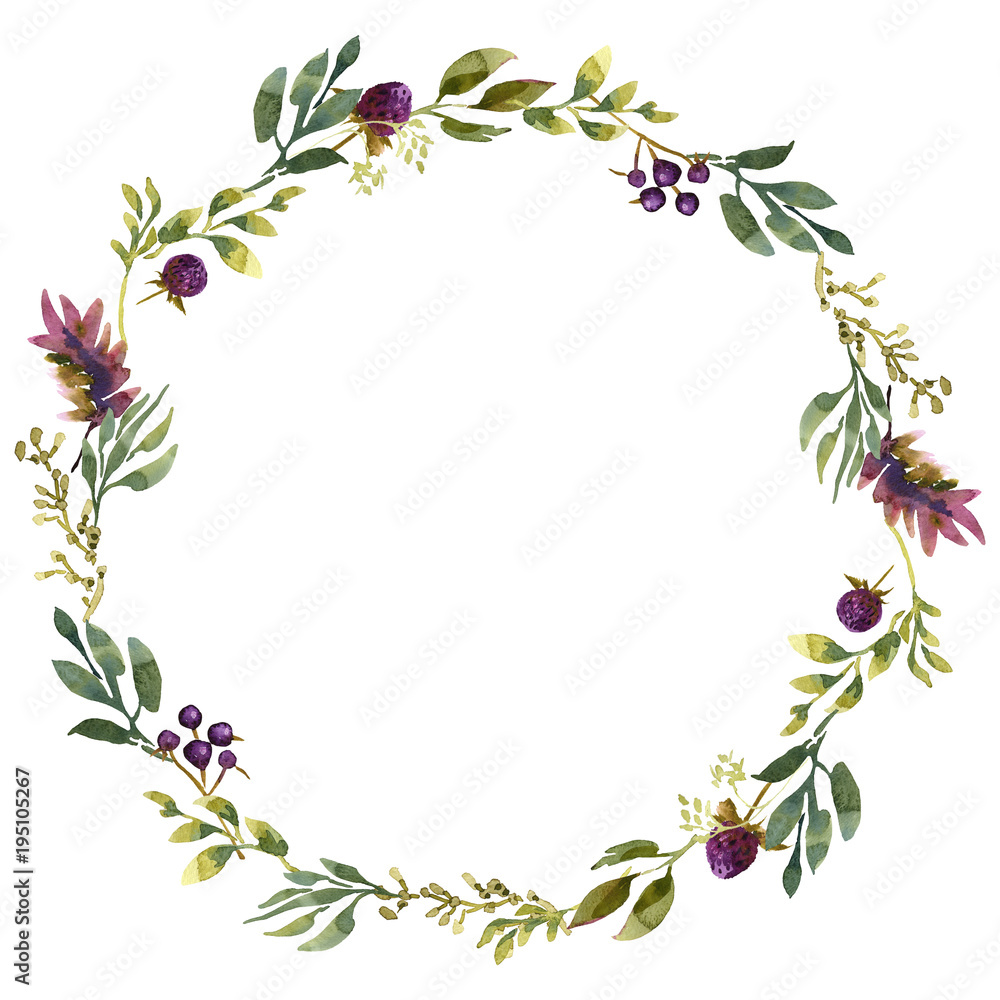 Wedding frame wreath green and purple flowers ornament