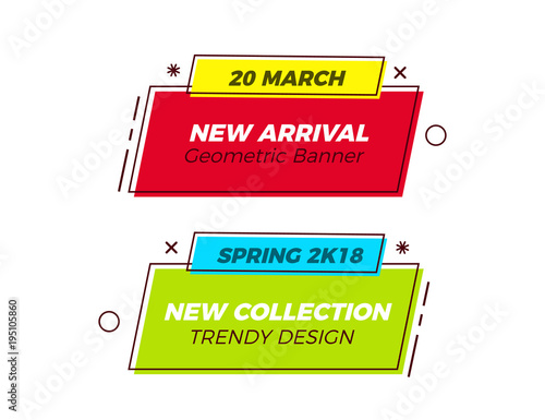 Set of geometric trendy banners with vivid colors and thin line retro shapes. Fun vector design for sales and marketing. Easy to replace text with anything you like