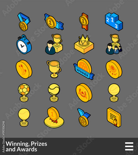 Isometric outline color icons set