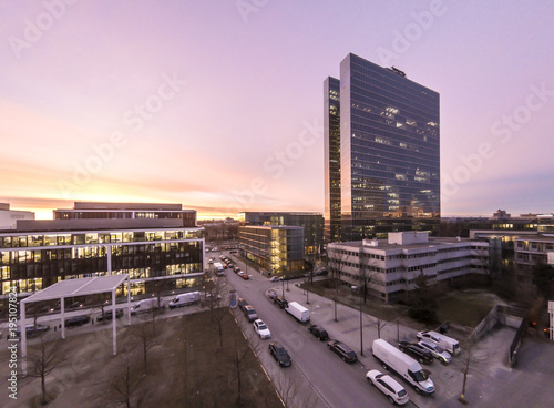 Aerial of Business Skyscrapers during sunrise photo