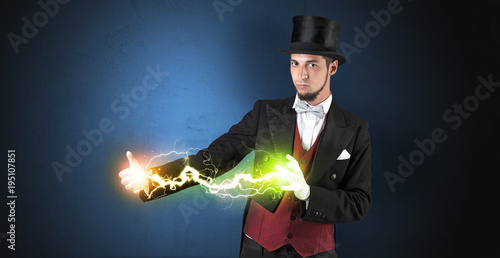 Magician energy between his hands