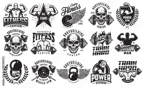 Set of bodybuilding emblems photo