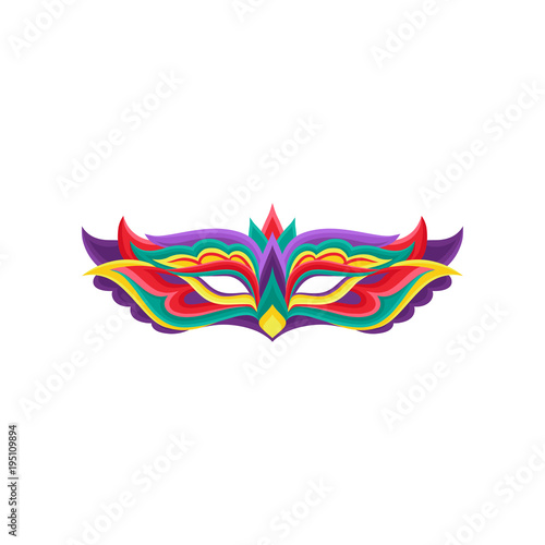 Bright colored mask for masquerade costume. Accessory for carnival party. Mardi Gras holiday. Colorful flat vector design for greeting card or invitation