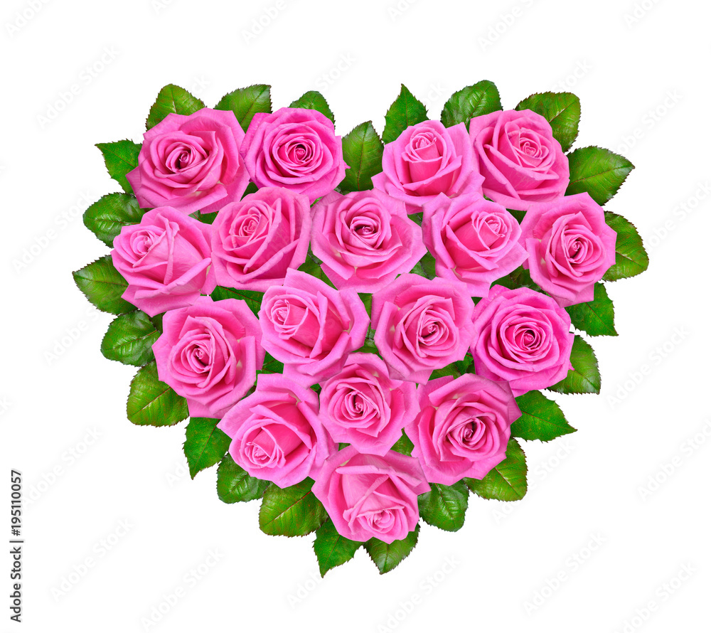 Heart of pink roses. Isolated on white background Heart of pink roses. Isolated on white background
