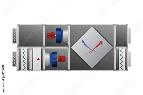 Ventilating installation with recuperator vector illustration. Air-conditioning technical image.