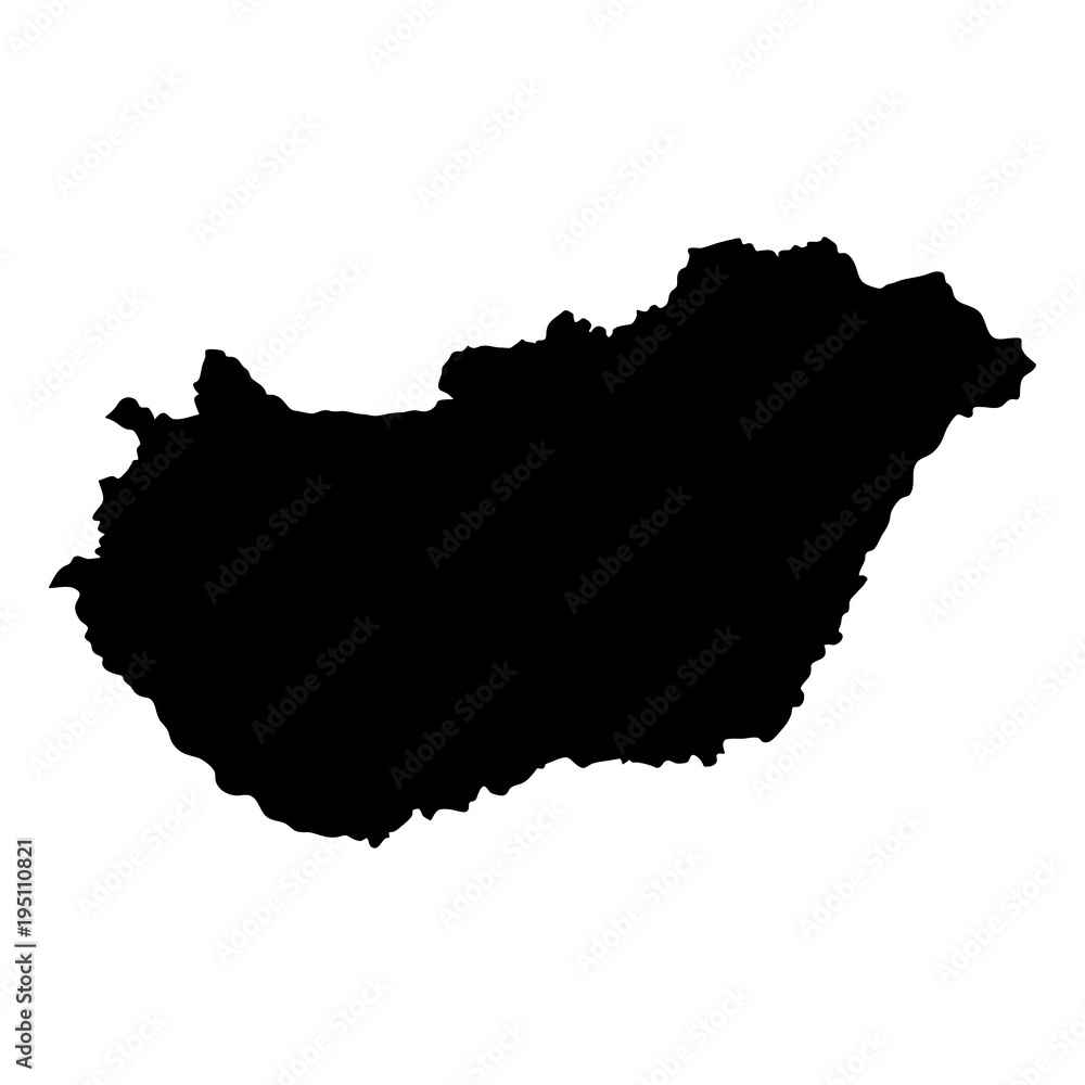 black silhouette country borders map of Hungary on white background of vector illustration