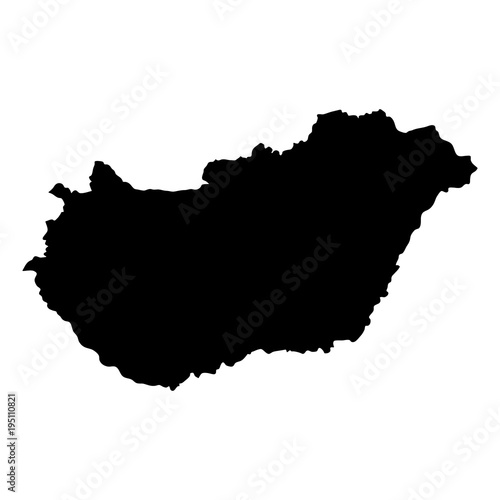black silhouette country borders map of Hungary on white background of vector illustration