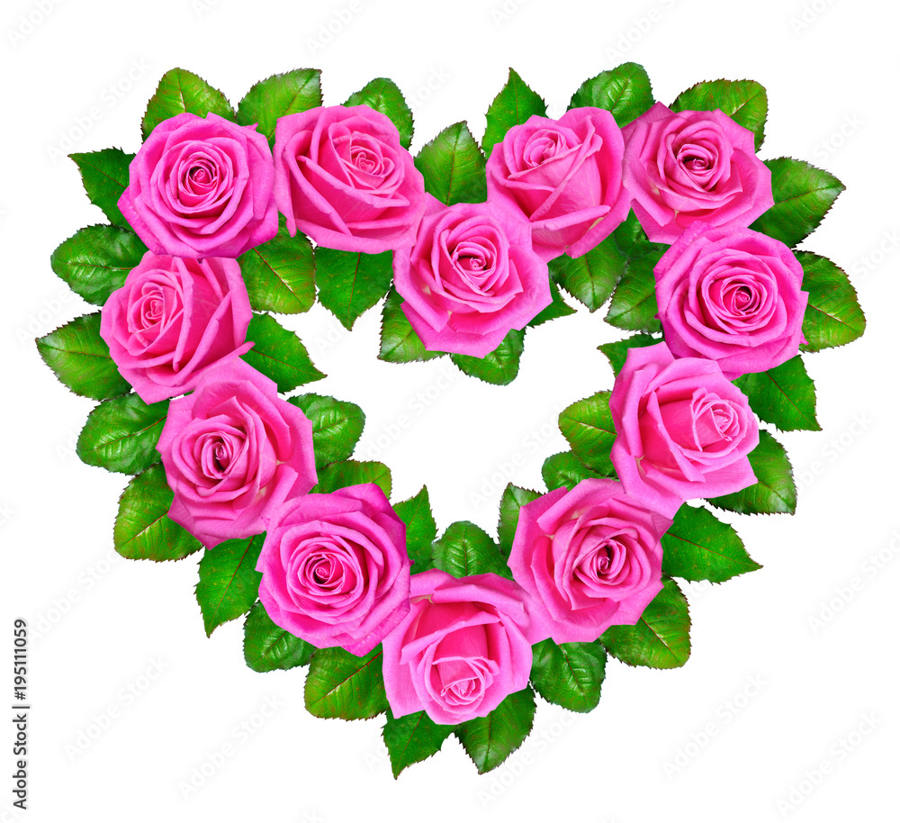 Heart of pink roses. Isolated on white background Heart of pink roses. Isolated on white background