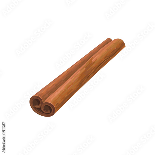 Detailed illustration rolled cinnamon stick. Aromatic spice for dishes. Cuisine theme. Cooking and aromatherapy ingredient. Decorative vector element