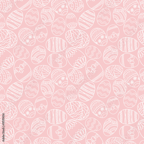 Vector seamless simple pattern with ornamental eggs. Easter holiday green background for printing on fabric, paper for scrapbooking.