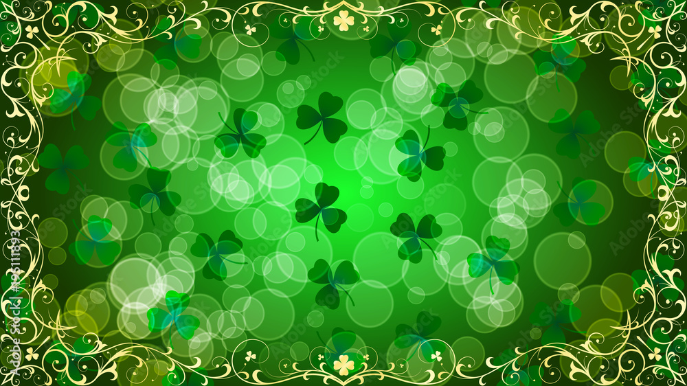 Green bokeh background with decorative golden frame. Green bokeh background with decorative golden frame.
