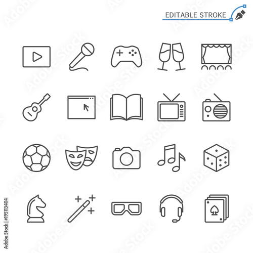 Entertainment line icons. Editable stroke. Pixel perfect.