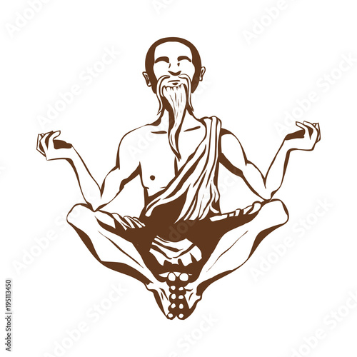 Elderly monk meditation, lineart