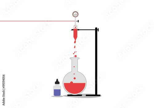 pipette attached to stand and acid is pouring to pipette from flask
