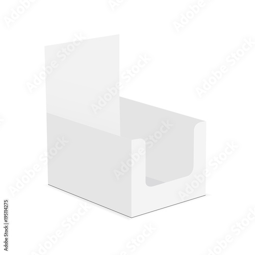 Empty display box mockup isolated on white background - half side view. Vector illustration