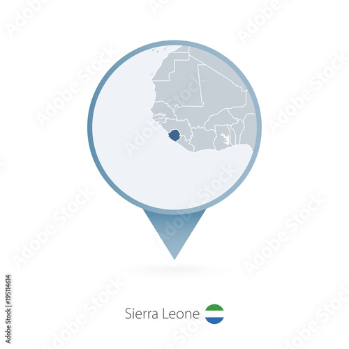 Map pin with detailed map of Sierra Leone and neighboring countries.