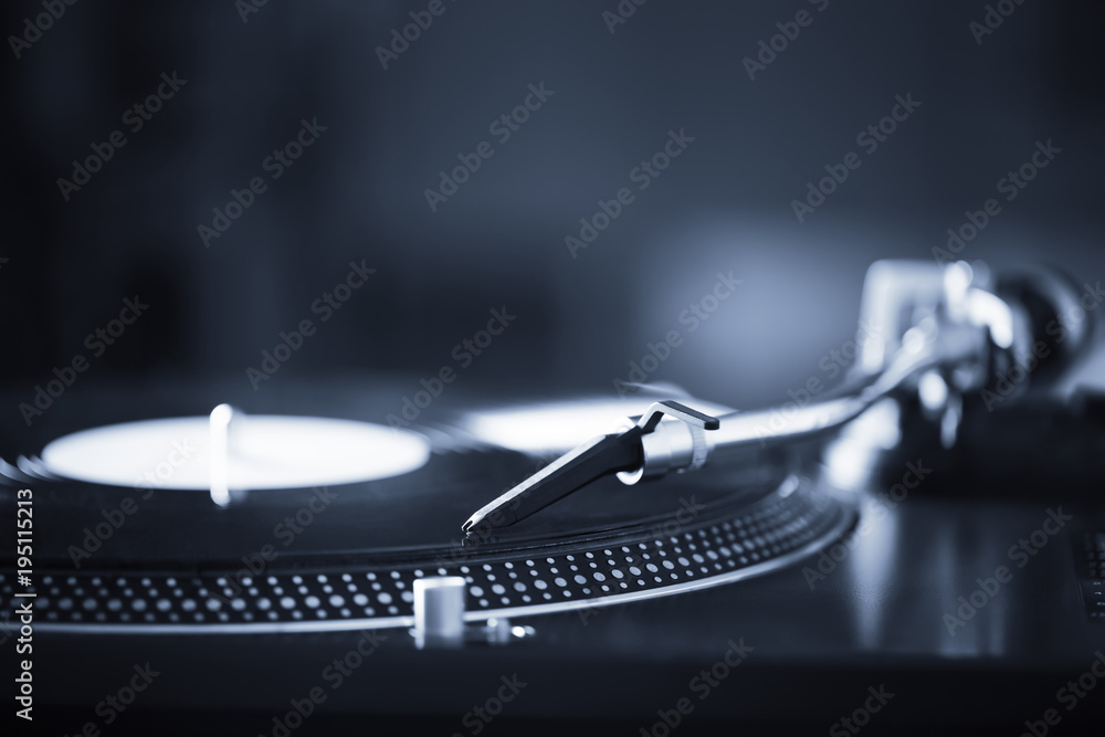 Turntable with black record and headshell Turntable with black record and headshell
