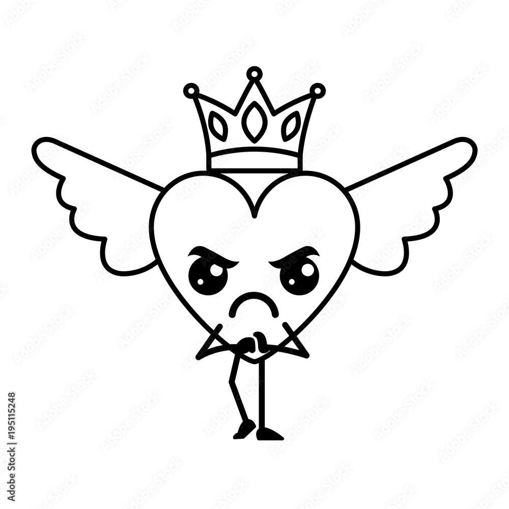 cartoon heart in love angry kawaii wings and crown cartoon heart in love angry kawaii wings and crown
