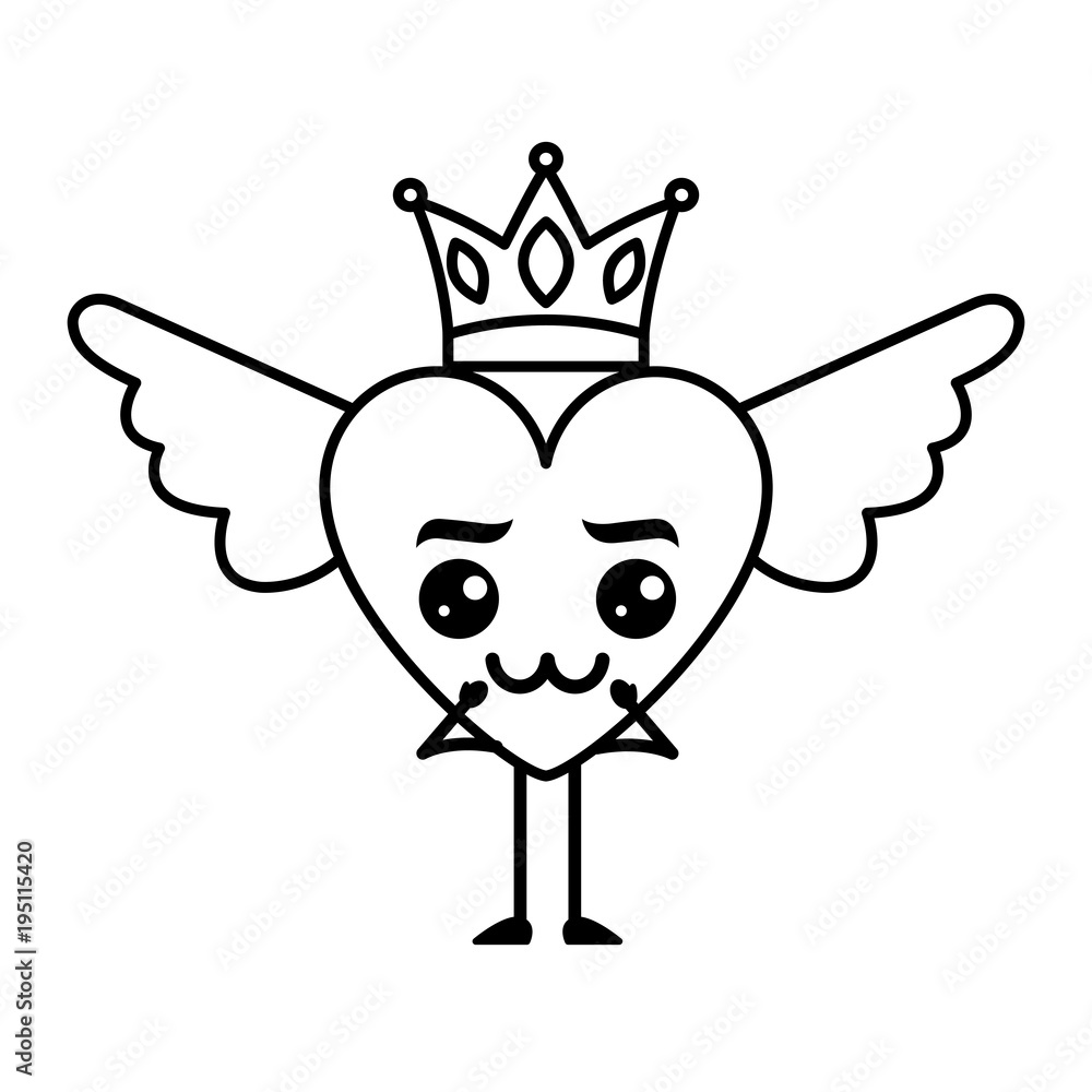 cartoon heart in love kawaii wings and crown cartoon heart in love kawaii wings and crown