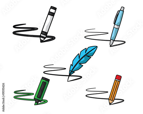 writing tools cartoon illustration , cartoon design style , designed for illustration