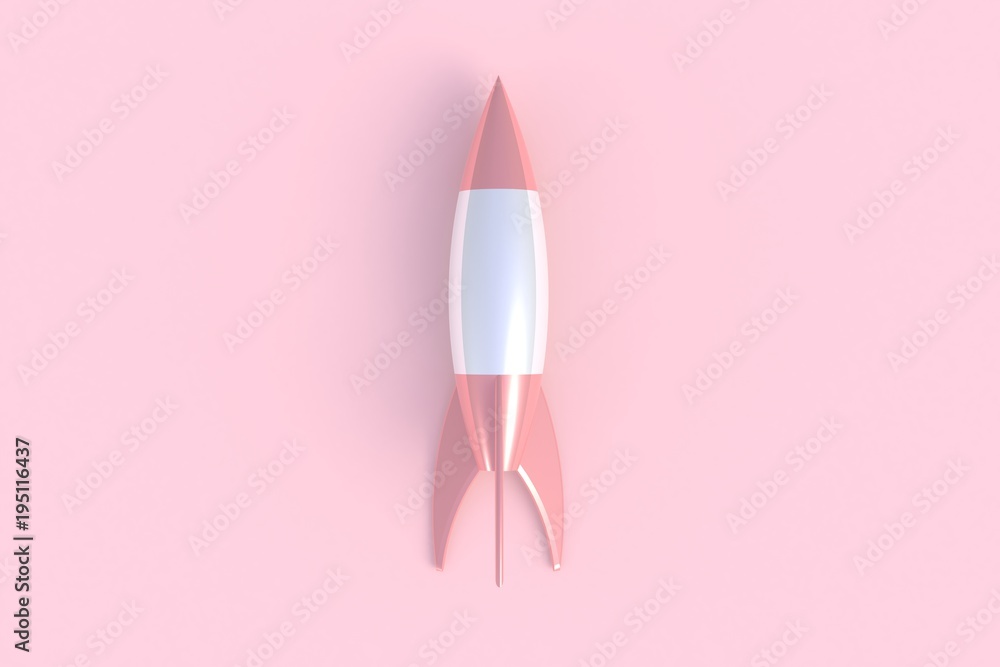 Rocket abstract minimal pink background, 3d rendering - obrazy, fototapety, plakaty 