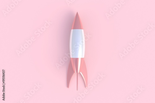 Rocket abstract minimal pink background, 3d rendering