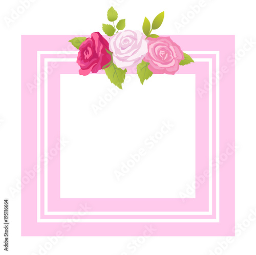Frame Decorated by Rose Flowers with Green Leaves