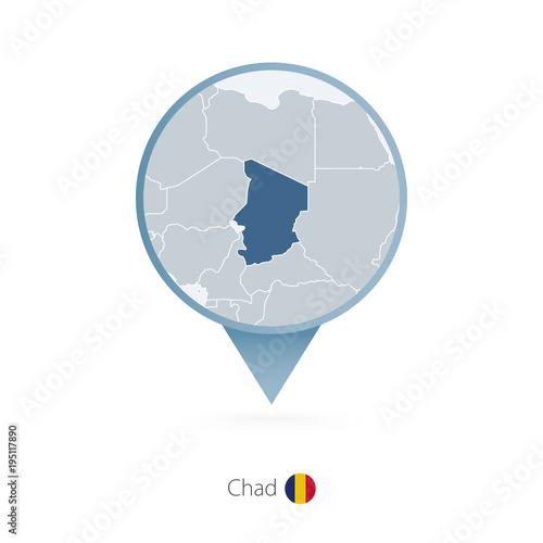 Map pin with detailed map of Chad and neighboring countries.