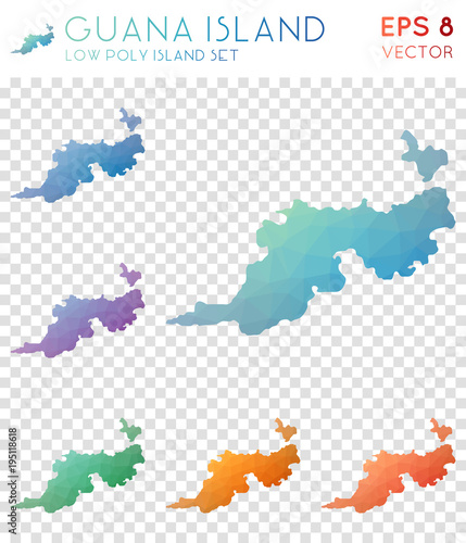 Guana Island geometric polygonal maps, mosaic style island collection. Rare low poly style, modern design. Guana Island polygonal maps for infographics or presentation.