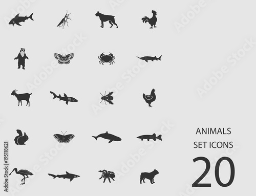 Animals set of flat icons. Vector illustration