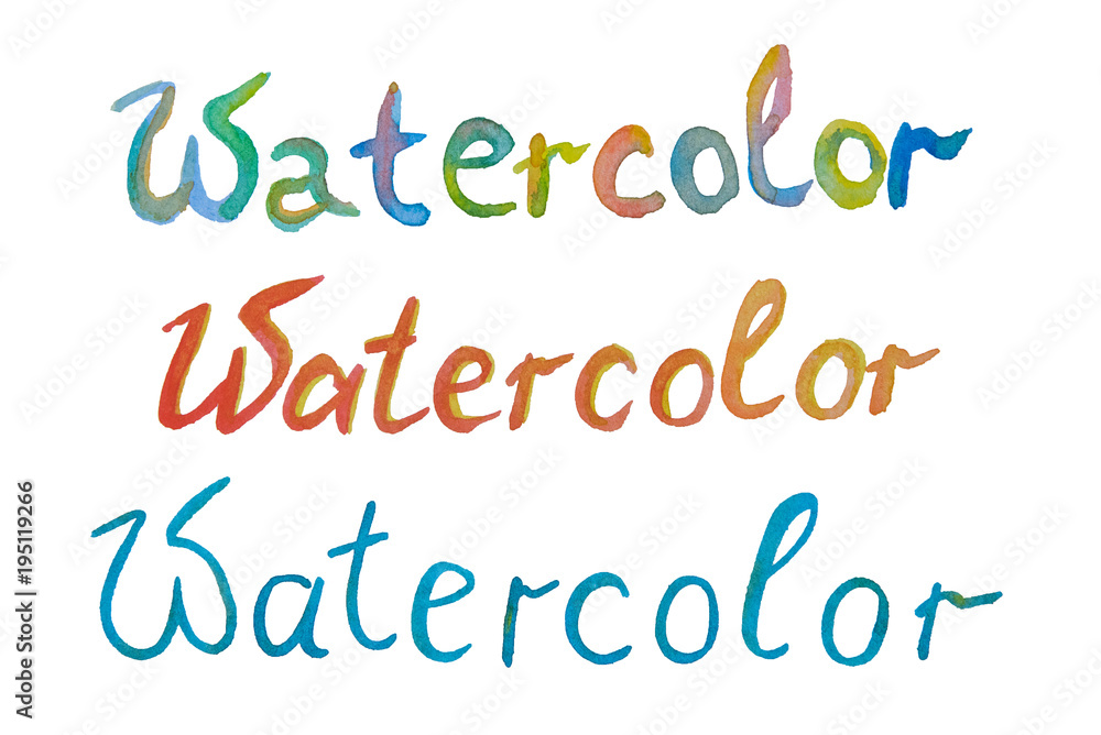 Word of watercolor with different colors on a white background