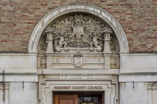 Decorative Arch above Main Entrance to Taunton County Hall, Bas-relief Shallow Depth of Field