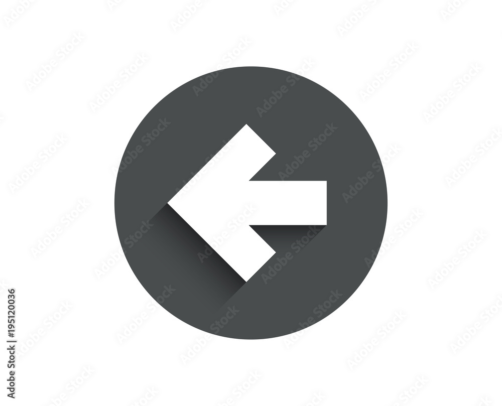 Left arrow simple icon. Direction Arrowhead symbol. Navigation pointer sign. Circle flat button with shadow. Vector Left arrow simple icon. Direction Arrowhead symbol. Navigation pointer sign. Circle flat button with shadow. Vector