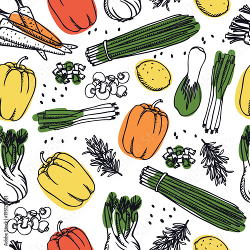 Food Collection Fresh vegetables Seamless pattern
