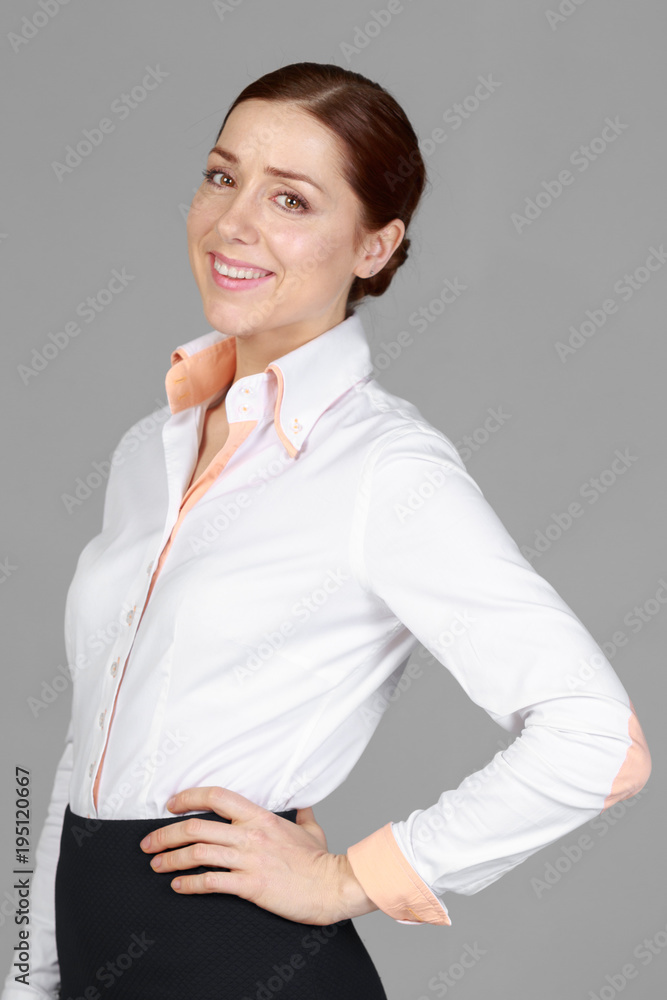 Beautiful Business Woman on grey background Beautiful Business Woman on grey background