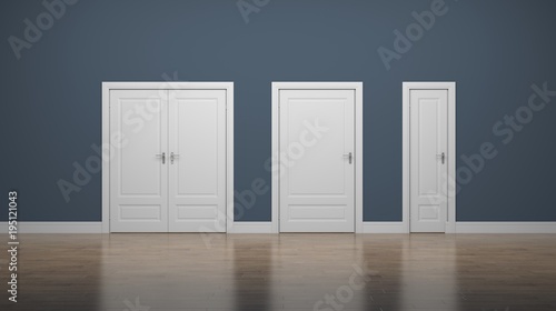Thick and thin doors. Enter and Exit. Business concept. 3d illustration