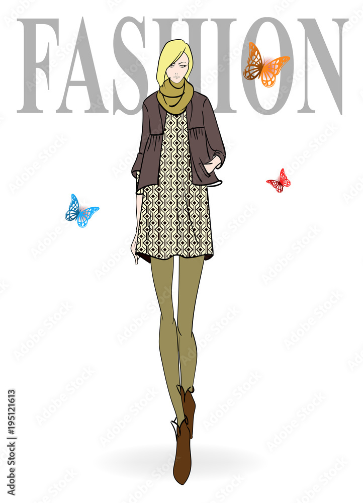 Stylish fashion models. Pretty young girls with butterflies. Fashion girls Sketch. Spring fashion. Stylish fashion models. Pretty young girls with butterflies. Fashion girls Sketch. Spring fashion.
