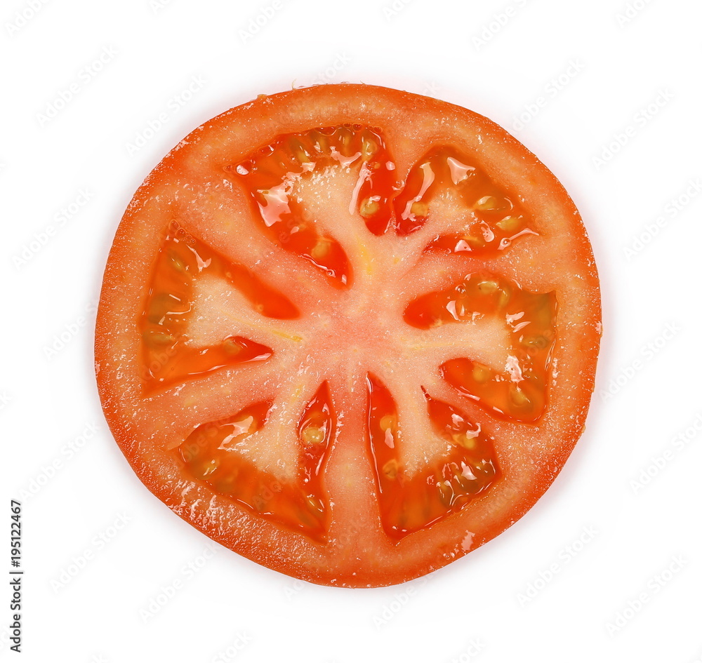 Fresh red tomato slice isolated on white background Fresh red tomato slice isolated on white background