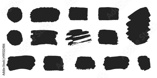 Set black paint, ink brush strokes on white background. Grunge collection line or texture. Paintbrush design elements. Dirty texture banners. 