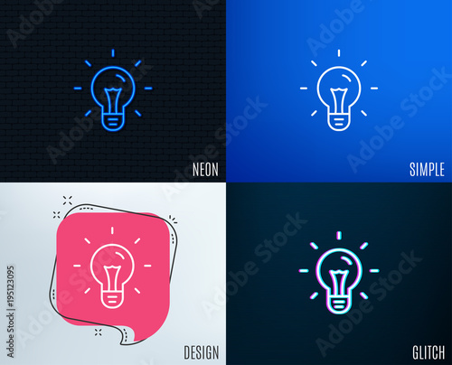 Glitch, Neon effect. Idea line icon. Light bulb sign. Copywriting symbol. Trendy flat geometric designs. Vector