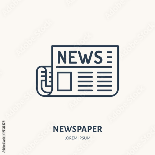 Newspaper flat line icon. News article sign. Thin linear logo for press.